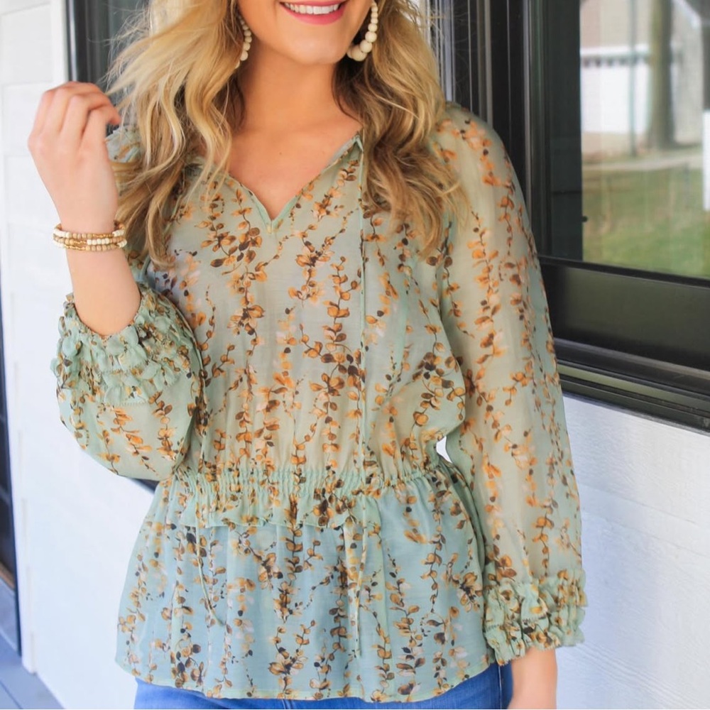 NWT Currant Air Peplum Sage Green Top